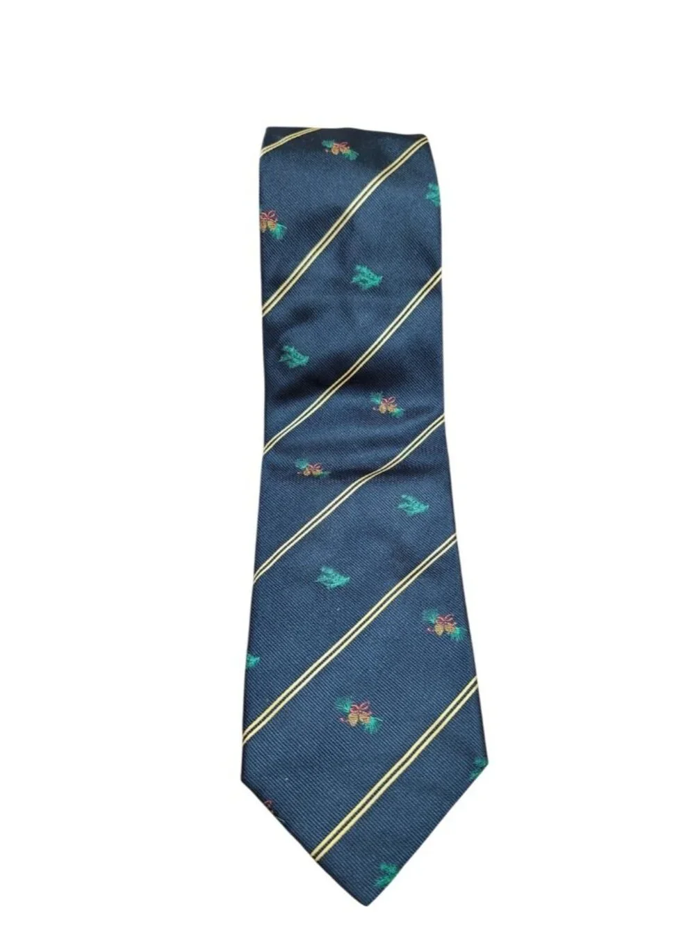Burberry London 100% Silk Navy Striped Pinecone Motif Men’s Tie Made Italy